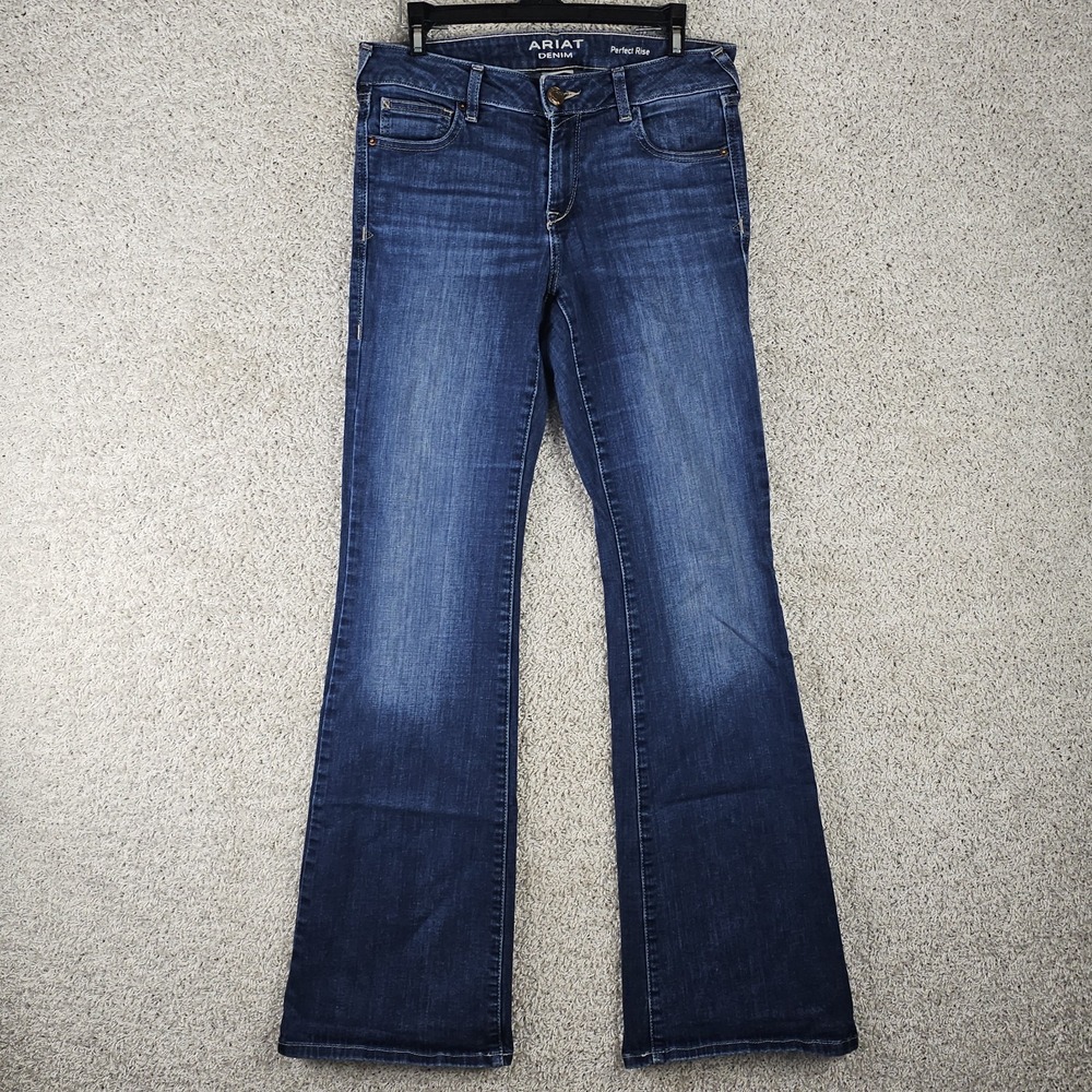 Ariat Perfect Rise Flare Jeans Size 28 L Dark Wash Stretch Cowgirl 30"x33.5"